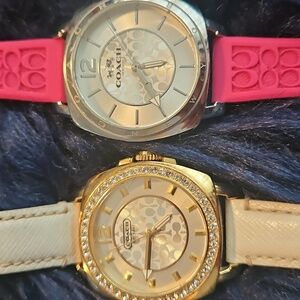 Coach Gold and Silver Watches with White and Pink Bands